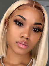 Blonde Bob Wigs with Dark Brown Roots Ombre Lace Closure Bob Wigs