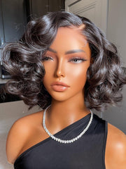 Bouncy Full Loose Body Glueless Side Part Short Lace Frontal Wigs 250 Density