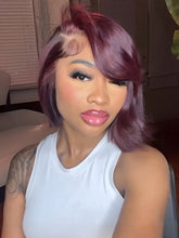 Glueless Dark 99J Color Layered Cut With Side Bang Frontal Bob Wig