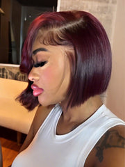 Glueless Dark 99J Color Layered Cut With Side Bang Frontal Bob Wig