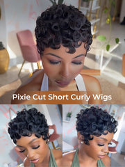 Short Curly Layered Pixie Cut Full Lace Pixie Wig Human Hair