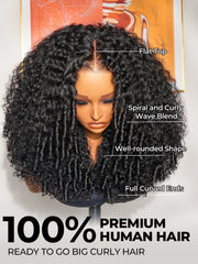 250% Density Big Curly Hair Glueless Wig With Defined Spiral Curls