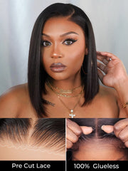 Glueless Bob Wig - Ready Go Bob Wigs Short Straight Easy & Go Pre Cut Lace Closure Wigs