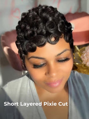 Short Curly Layered Pixie Cut Full Lace Pixie Wig Human Hair