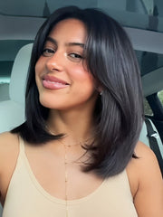 Layered Cut Italian Bob Wig 7x5 Glueless Straight Short Bob Ready To Wear Human Hair