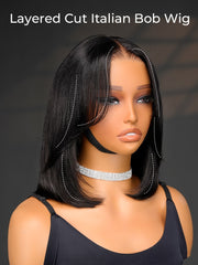 Layered Cut Italian Bob Wig 7x5 Glueless Straight Short Bob Ready To Wear Human Hair