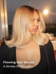 90's Flip Bob Blonde Ombre Body Wave Shoulder Length 5*7 Lace Front Wig