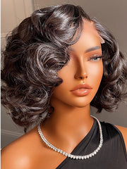Bouncy Full Loose Body Glueless Side Part Short Lace Frontal Wigs 250 Density