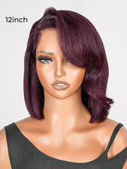 Glueless Dark 99J Color Layered Cut With Side Bang Frontal Bob Wig