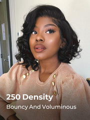 Bouncy Full Loose Body Glueless Side Part Short Lace Frontal Wigs 250 Density
